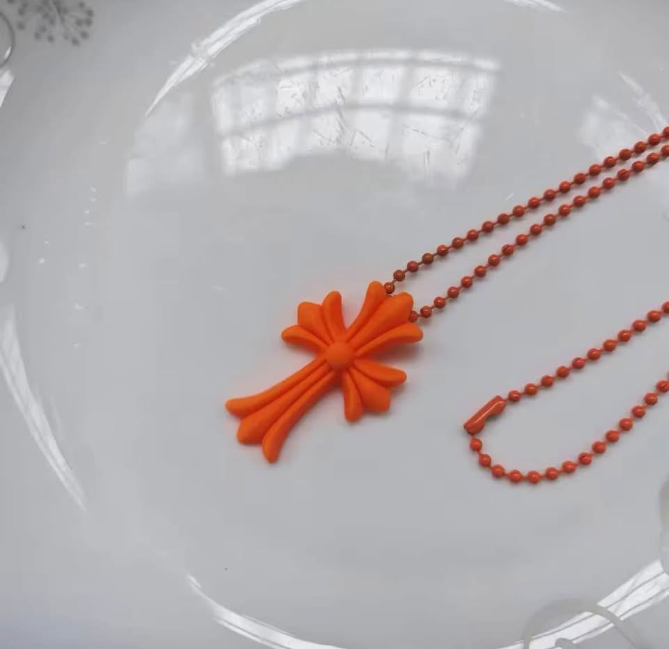 Multicolour Silicone Chrome Cross Necklace