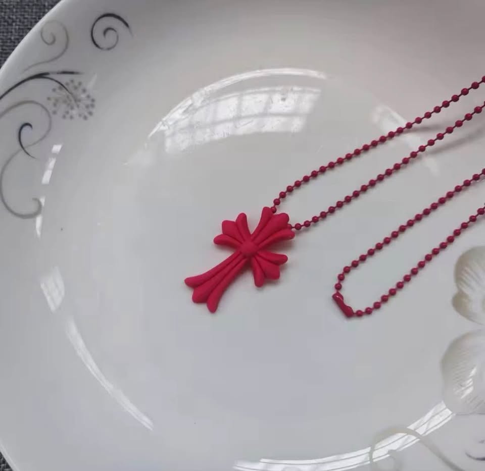 Multicolour Silicone Chrome Cross Necklace