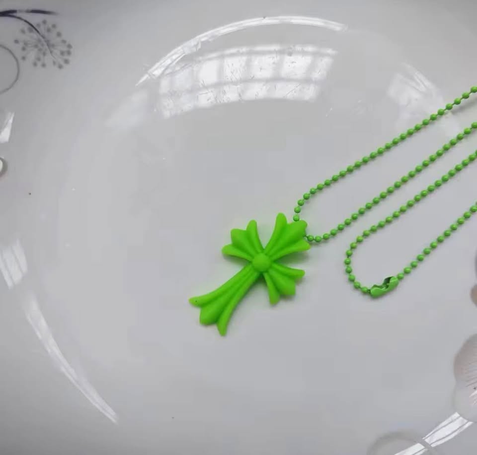 Multicolour Silicone Chrome Cross Necklace