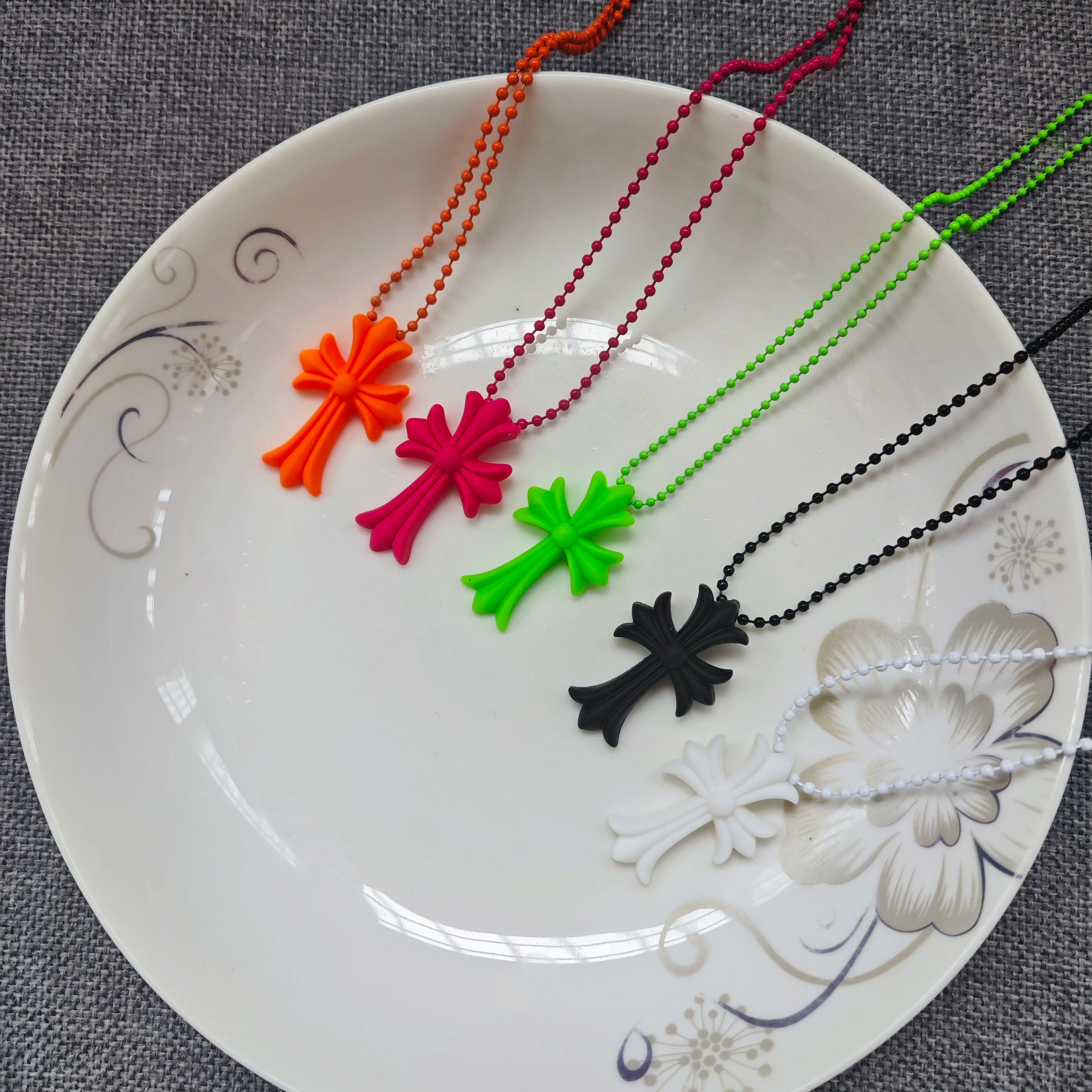 Trendy Unisex Street Punk Style Multicolor Silicone Cross Pendant Necklace Fashion Accessory